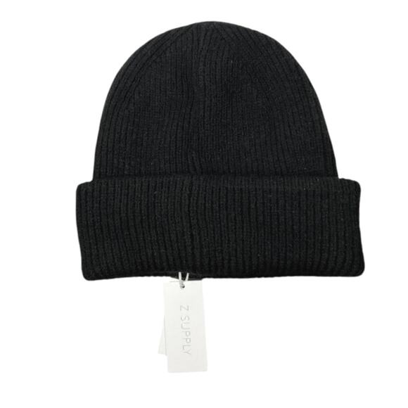 NEW Z Supply Women's Black Rib Knit Regular Fit Snow Cap Beanie Hat Sz One Size - Picture 1 of 3